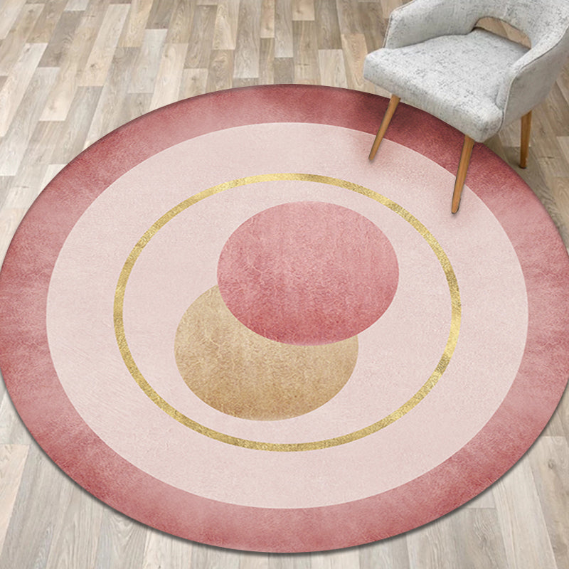 Modern Concentric Circles Pattern Rug Orange and Red Polyester Carpet Anti-Slip Pet Friendly Washable Rug for Bedroom