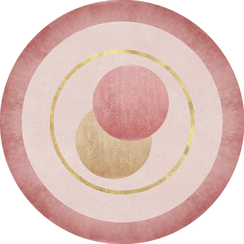 Modern Concentric Circles Pattern Rug Orange and Red Polyester Carpet Anti-Slip Pet Friendly Washable Rug for Bedroom