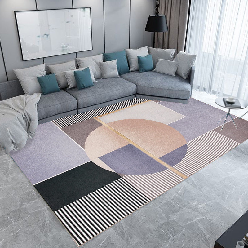 Multi Color Modern Rug Polyester Striped Pattern Rug Non-Slip Backing Area Rug for Bedroom