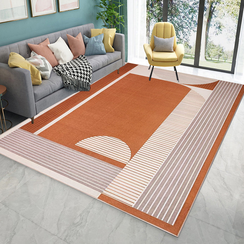 Multi Color Modern Rug Polyester Striped Pattern Rug Non-Slip Backing Area Rug for Bedroom