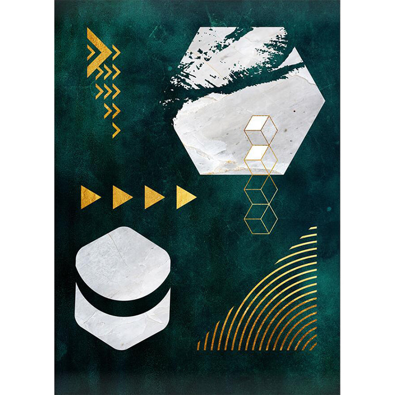 Green Geometric Pattern Rug Polyester Modern Rug Washable Non-Slip Pet Friendly Carpet for Living Room