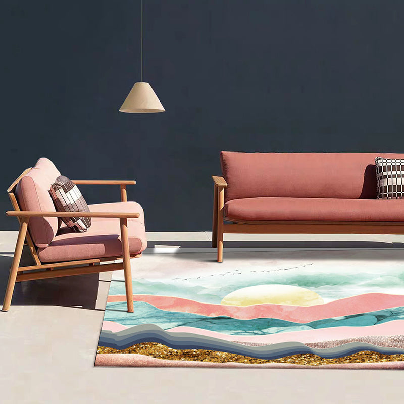 Modernism Sun Pattern Rug Multicolor Polyester Rug Non-Slip Pet Friendly Washable Carpet for Living Room