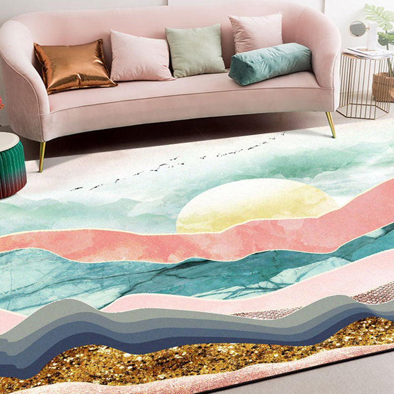 Modernism Sun Pattern Rug Multicolor Polyester Rug Non-Slip Pet Friendly Washable Carpet for Living Room