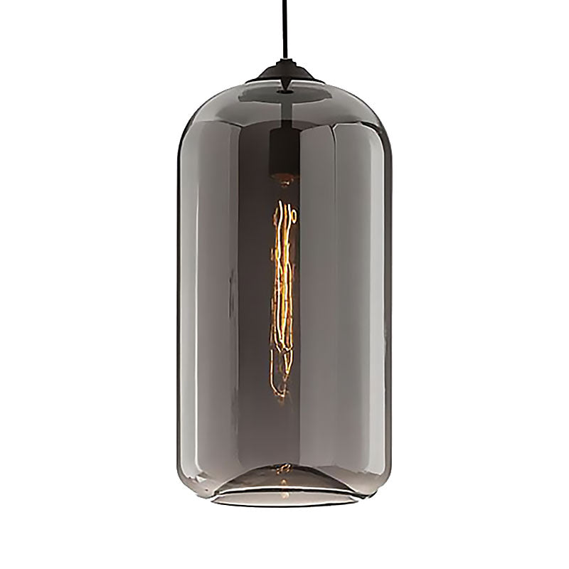 8"/10" Wide Clear/Amber/Smoky Glass Cylindrical Pendant Light Contemporary 1 Light Black Hanging Lamp Fixture