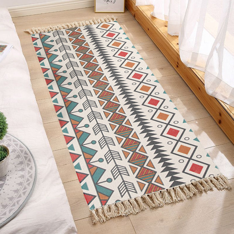 Bohemian Tribal Geometrisches Muster Teppich mehrfarbiger Baumwollteppich nicht rutschtierfreundlicher Waschmaschine Teppich für Schlafzimmer