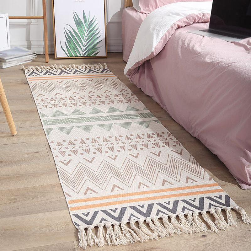 Alfombra geométrica bohemia alfombra geométrica alfombra de algodón multicolor de algodón sin deslizamiento alfombra lavable para mascotas para dormitorio