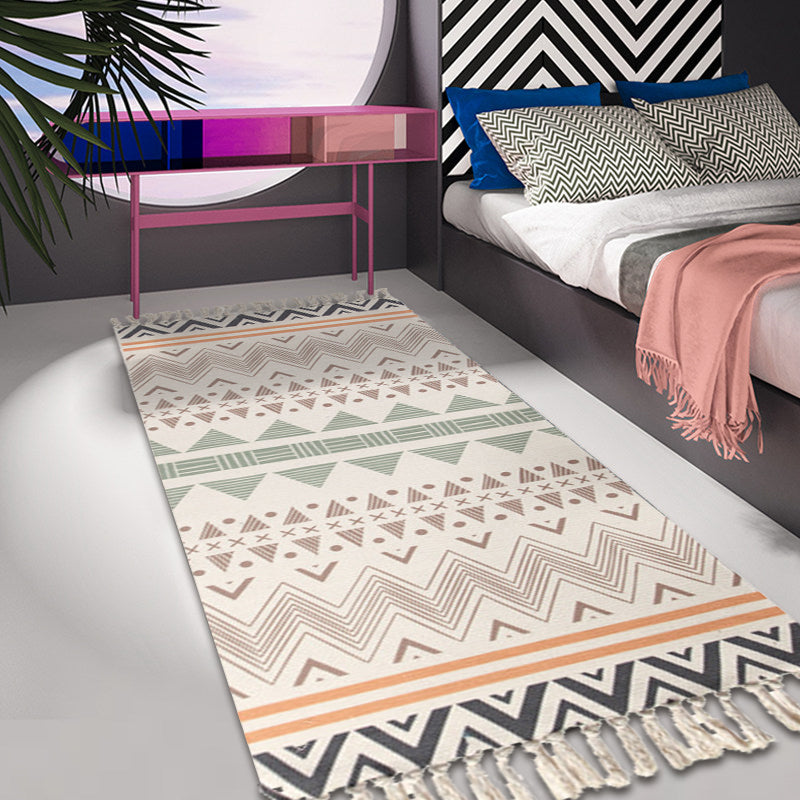 Bohemian Tribal Geometric Pattern Rug Multicoloured Cotton Rug Non-Slip Pet Friendly Washable Area Rug for Bedroom