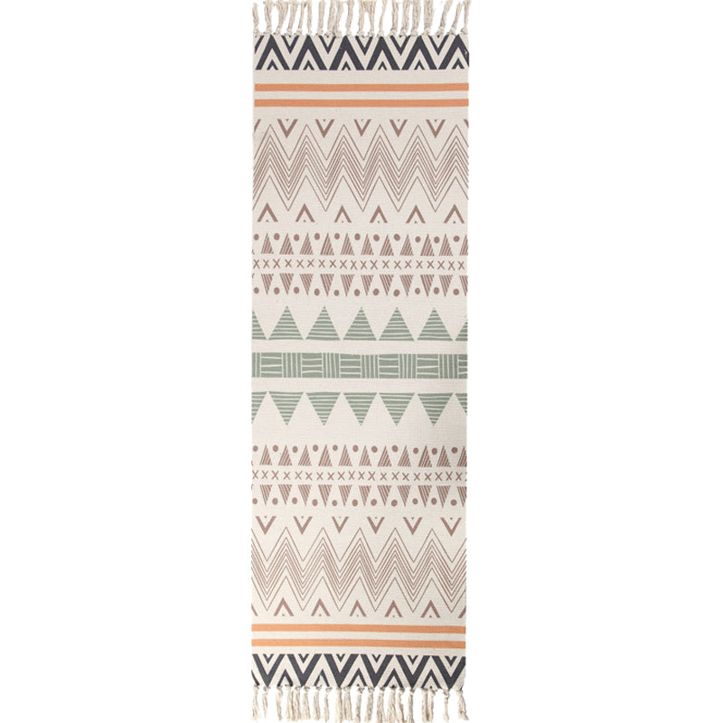 Bohemian Tribal Geometric Pattern Rug Multicoloured Cotton Rug Non-Slip Pet Friendly Washable Area Rug for Bedroom