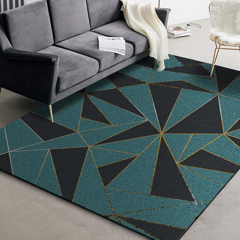 Nordic Geometric Pattern Rug Green Polyester Carpet Pet Friendly Indoor Rug for Drawing Room