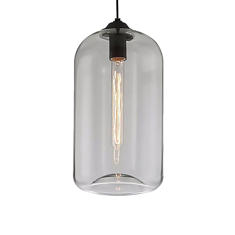 8"/10" Wide Clear/Amber/Smoky Glass Cylindrical Pendant Light Contemporary 1 Light Black Hanging Lamp Fixture