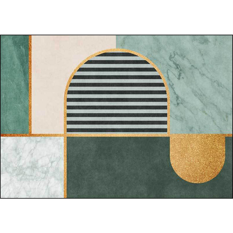 Green Contemporary Area Rug Polyester Geometry and Striped Pattern Rug Pet Friendly Washable Non-Slip Area Rug for Drawing Room