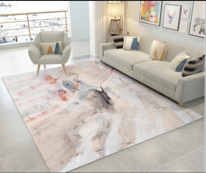 Contemporary Watercolor Pattern Rug Multicolor Polyester Rug Anti-Slip Backing Pet Friendly Washable Area Rug for Study
