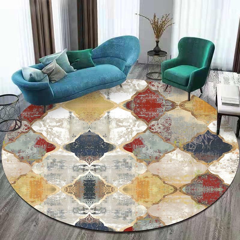 Tribal Geometry Ogee Pattern Rug Red Moroccan Rug Polyester Pet Friendly Washable Non-Slip Area Rug for Decoration