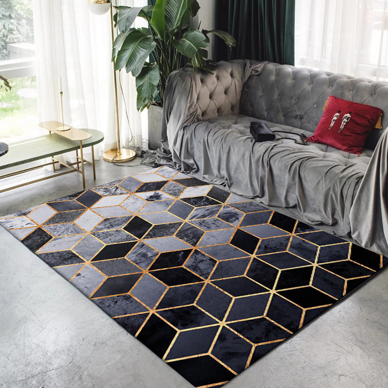 Multicolor Bedroom Rug Modernist Geometric Pattern Rug Polyester Anti-Slip Backing Washable Area Rug