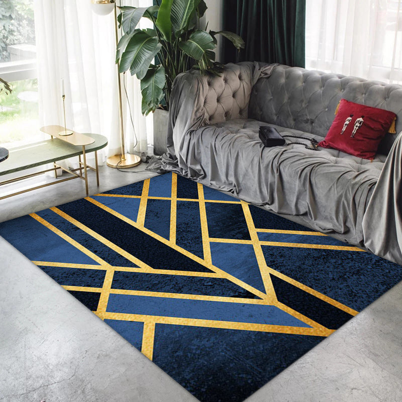 Multicolor Bedroom Rug Modernist Geometric Pattern Rug Polyester Anti-Slip Backing Washable Area Rug