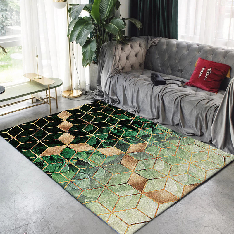 Multicolor Bedroom Rug Modernist Geometric Pattern Rug Polyester Anti-Slip Backing Washable Area Rug