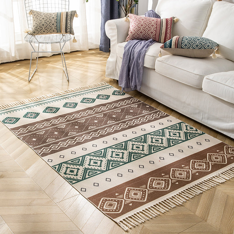 Veelkleurige geometrische patroon Tapijten vlas Morokkaans tapijt huisdiervriendelijk wasbaar Wasbaar Non-slip gebied Rug voor woonkamer