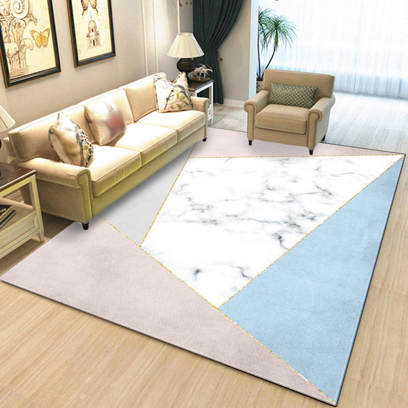 Stylish Marble Surface Pattern Rug White Novelty Rug Polyester Pet Friendly Washable Non-Slip Area Rug for Home