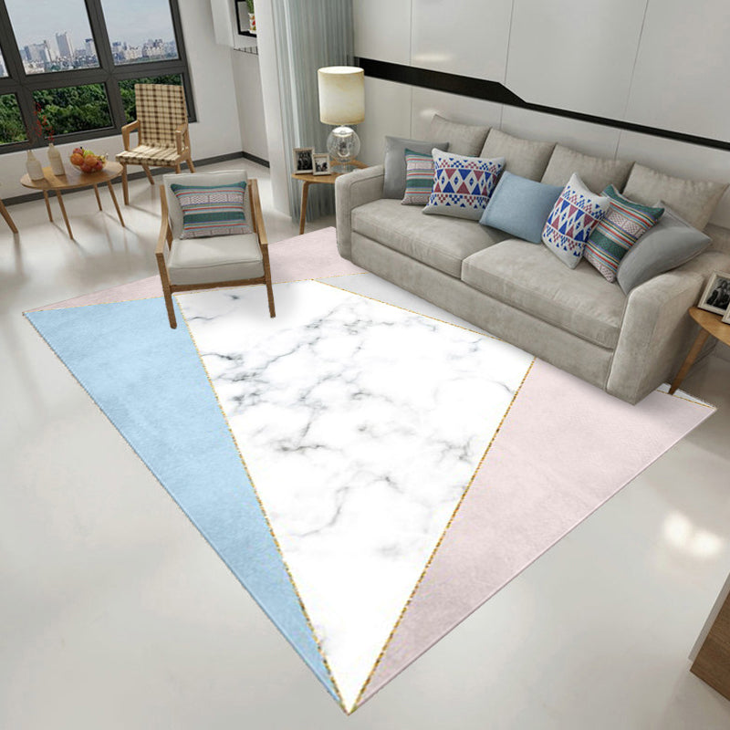 Stylish Marble Surface Pattern Rug White Novelty Rug Polyester Pet Friendly Washable Non-Slip Area Rug for Home