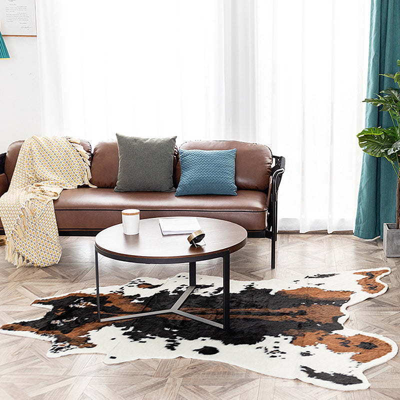 Stylish Cow Skin Pattern Rug Black Nordic Rug Polyester Washable Non-Slip Pet Friendly Carpet for Living Room
