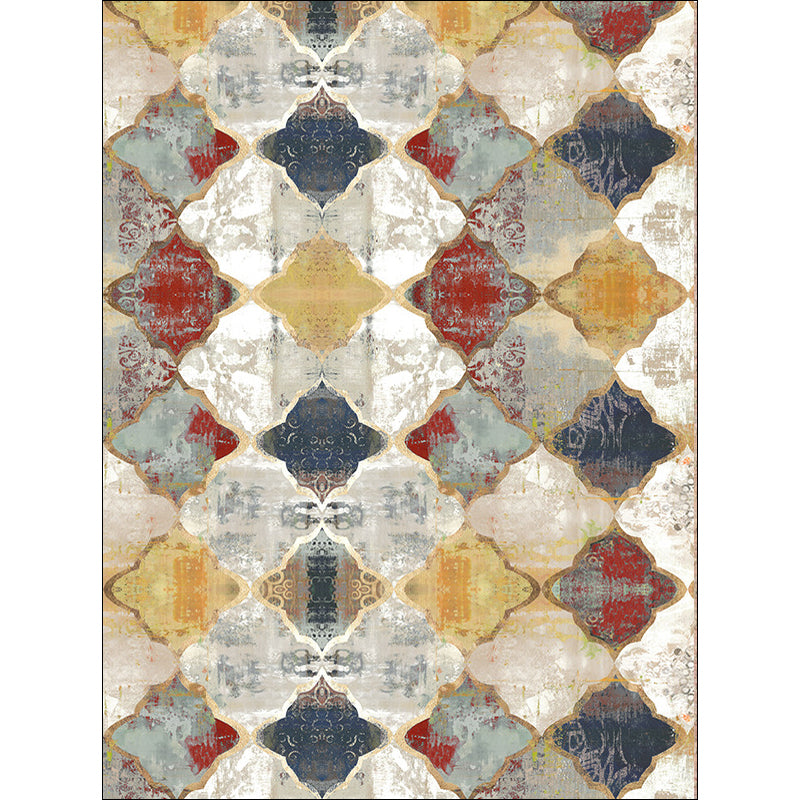 Multicolor Geometrical Ogee Indoor Rug Synthetics Moroccan Rug Anti-Slip Backing Rug for Decoration