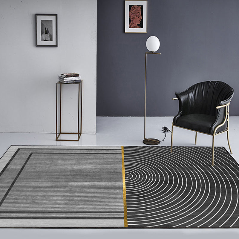 Black Geometry Pattern Rug with Stripe Polyester Modernist Area Rug Washable Anti-Slip Backing Rug for Study