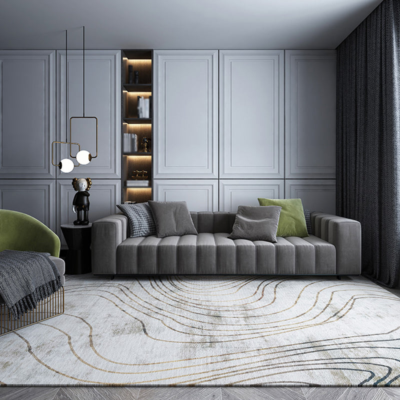 Beige and Green Parlour Rug Modernism Swirl Striped Pattern Rug Polyester Machine Washable Non-Slip Backing Area Carpet
