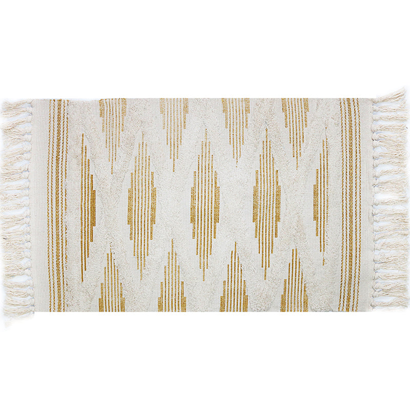 Yellow and Grey Bedroom Rug Southwestern Striped Pattern Rug Cotton Anti-Slip Backing Washable Area Rug