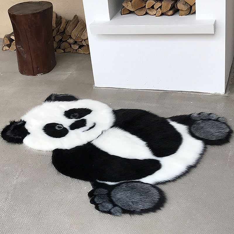 Modernism Panda Pattern Rug Black and White Polyester Rug Non-Slip Pet Friendly Washable Carpet for Living Room