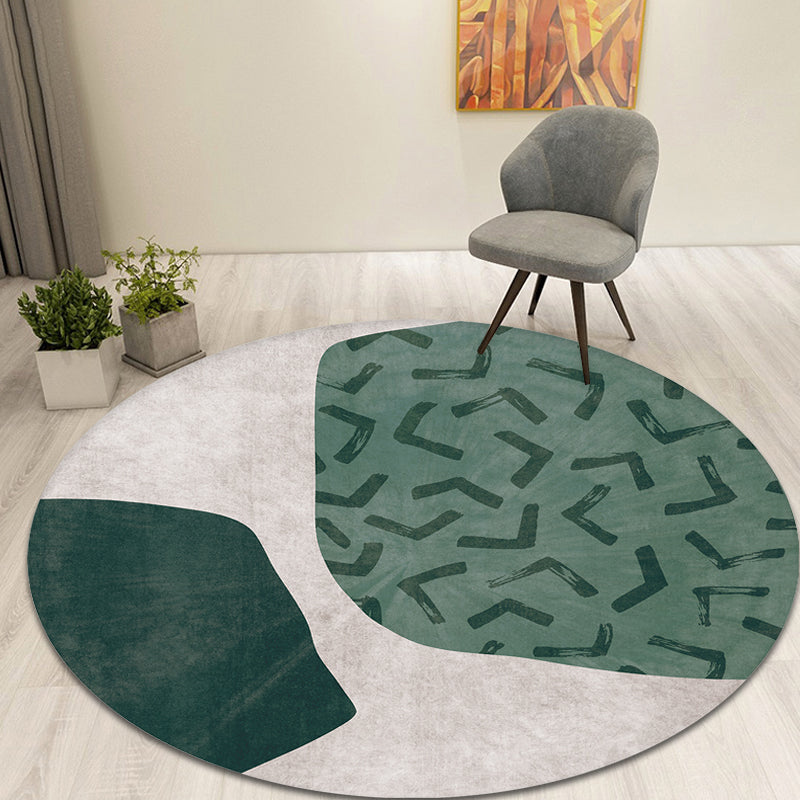 Green Abstract Rug Polyester Modernist Rug Washable Anti-Slip Backing Carpet for Bedroom