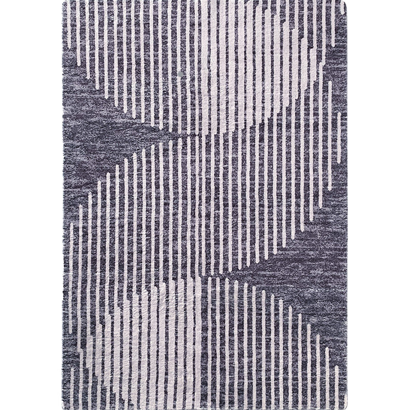 Black Stripe Pattern Area Rug Polyester Modernist Rug Washable Anti-Slip Backing Rug for Decoration
