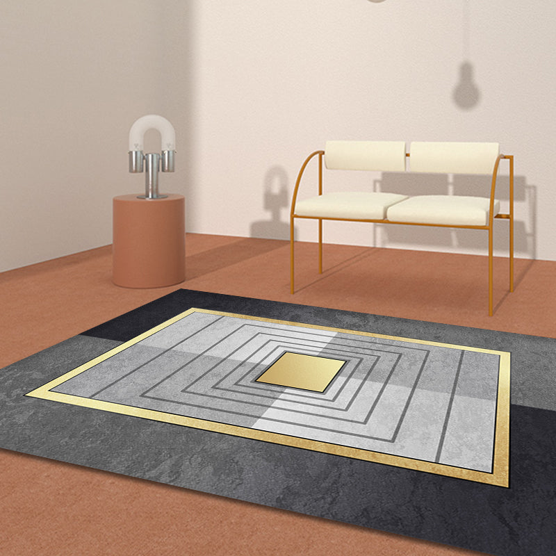 Grey and Camel Modern Rug Polyester Geometric and Stripe Pattern Rug Pet Friendly Washable Non-Slip Area Rug for Drawing Room