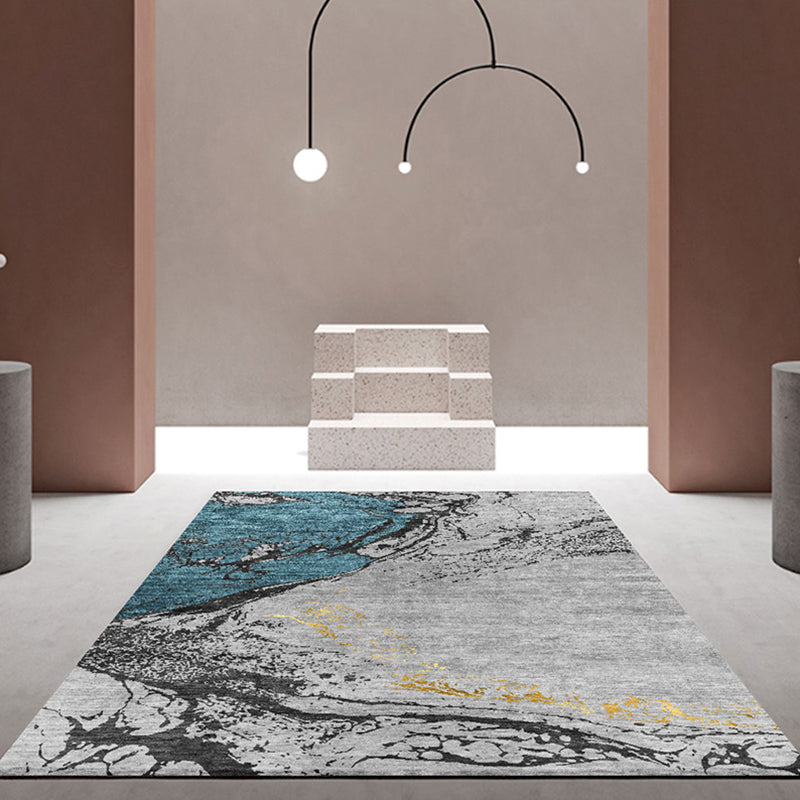 Modern Abstract Rug Grey Polyester Rug Anti-Slip Backing Pet Friendly Washable Area Rug for Parlor