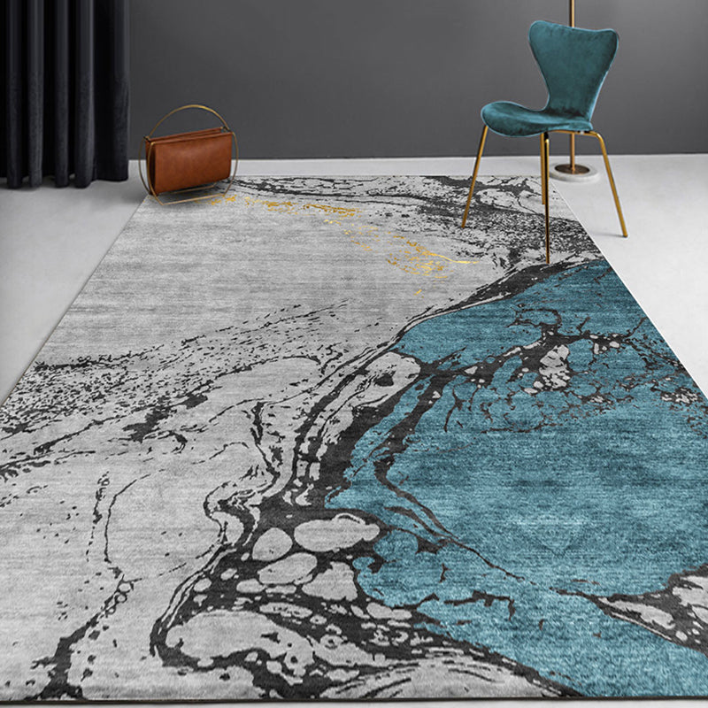 Modern Abstract Rug Grey Polyester Rug Anti-Slip Backing Pet Friendly Washable Area Rug for Parlor