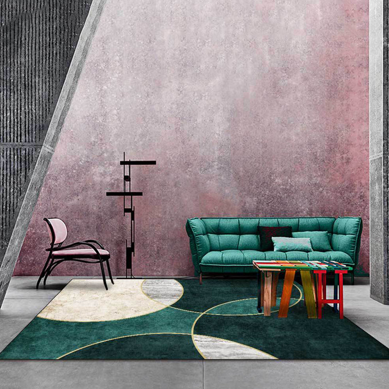 Green Contemporary Rug Polypropylene Circles Pattern Rug Pet Friendly Washable Non-Slip Area Rug for Parlor