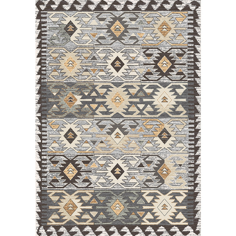 Grey Tribal Rhombus Pattern Rug Polypropylene Bohemian Area Rug Washable Anti-Slip Backing Rug for Living Room