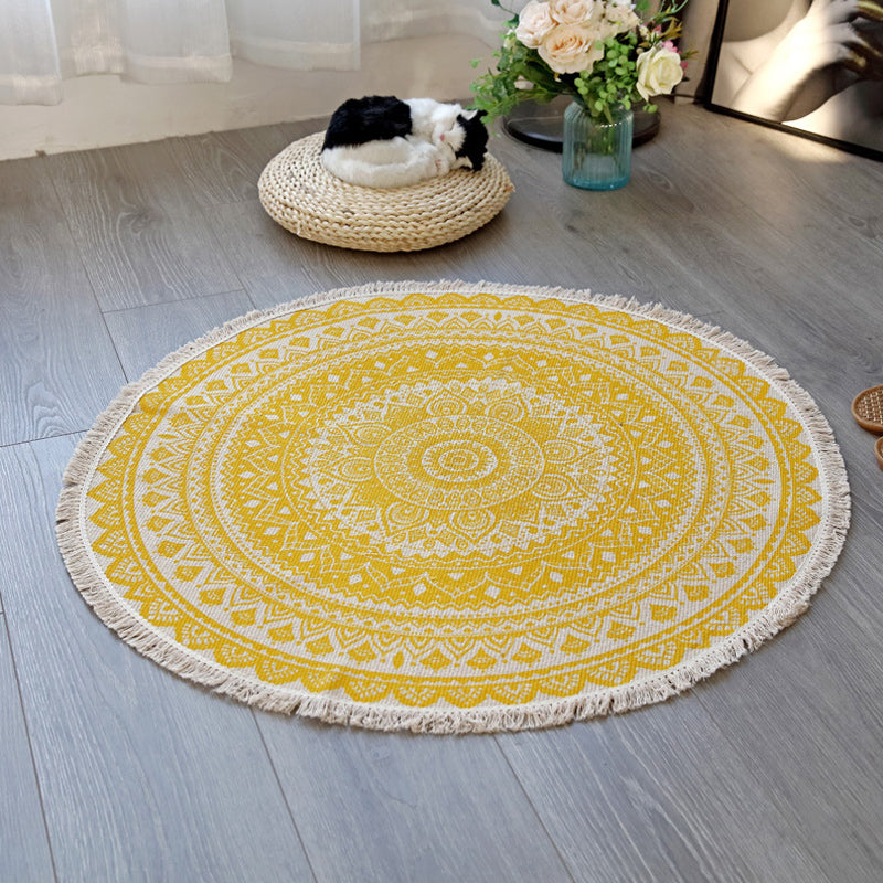 Floral Pattern Rug Flax Moroccan Rug Pet Friendly Washable Non-Slip Area Rug for Living Room