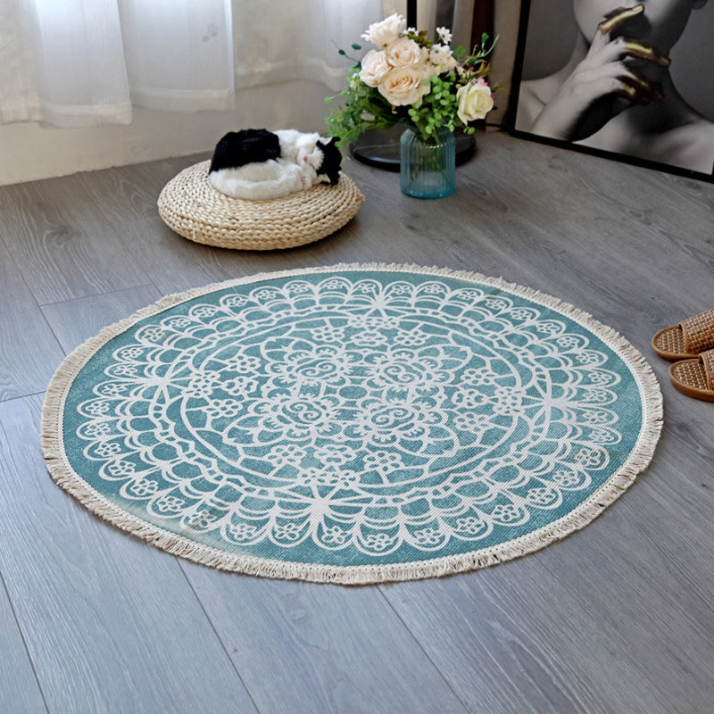 Floral Pattern Rug Flax Moroccan Rug Pet Friendly Washable Non-Slip Area Rug for Living Room