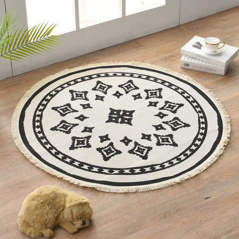 Floral Pattern Rug Flax Moroccan Rug Pet Friendly Washable Non-Slip Area Rug for Living Room