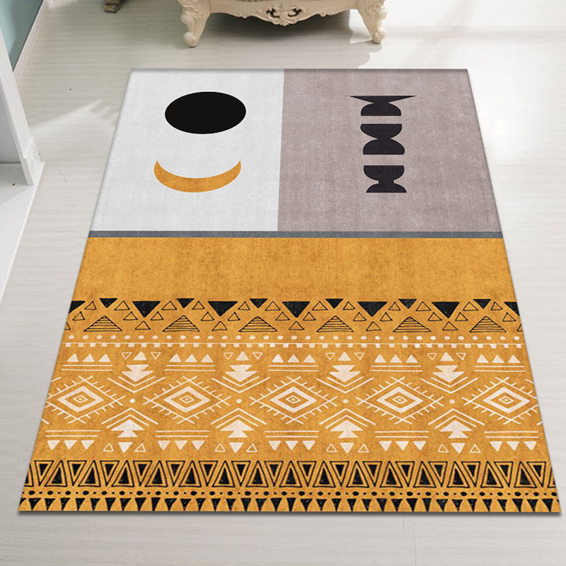 Yellow Tribal Pattern Area Rug Polyester Southwestern Rug Washable Anti-Slip Backing Rug for Study