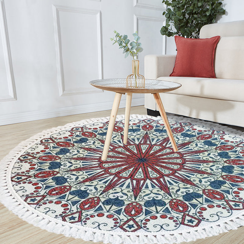 Multicoloured Floral Pattern Rug Flax Moroccan Rug Pet Friendly Washable Non-Slip Area Rug for Living Room