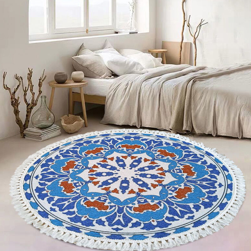 Multicoloured Floral Pattern Rug Flax Moroccan Rug Pet Friendly Washable Non-Slip Area Rug for Living Room