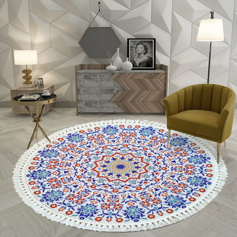 Multicoloured Floral Pattern Rug Flax Moroccan Rug Pet Friendly Washable Non-Slip Area Rug for Living Room