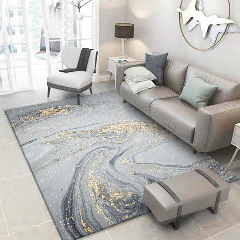 Modernism Abstract Rug Grey Polyester Rug Non-Slip Pet Friendly Washable Carpet for Living Room