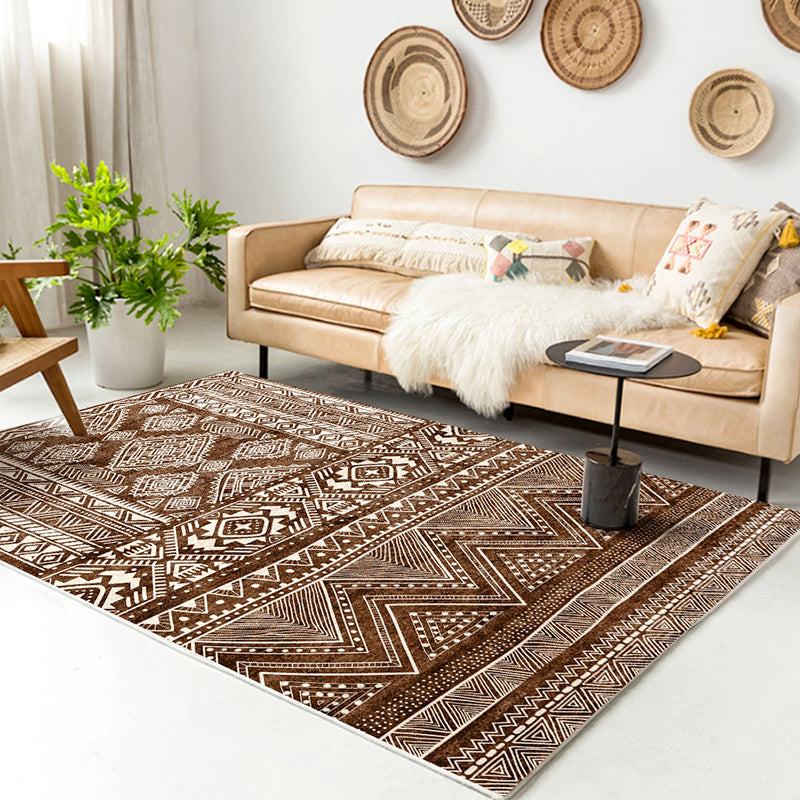 Multi-Colored Home Rug Bohemian Tribal Geometrical Pattern Rug Synthetics Machine Washable Non-Slip Backing Area Rug