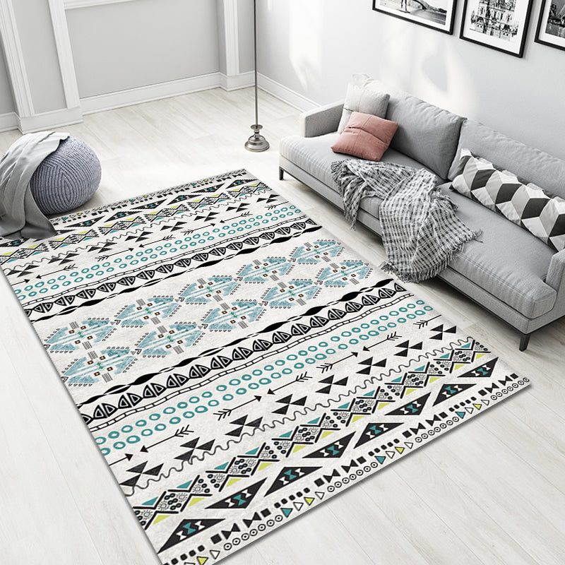 Multi-Colored Home Rug Bohemian Tribal Geometrical Pattern Rug Synthetics Machine Washable Non-Slip Backing Area Rug