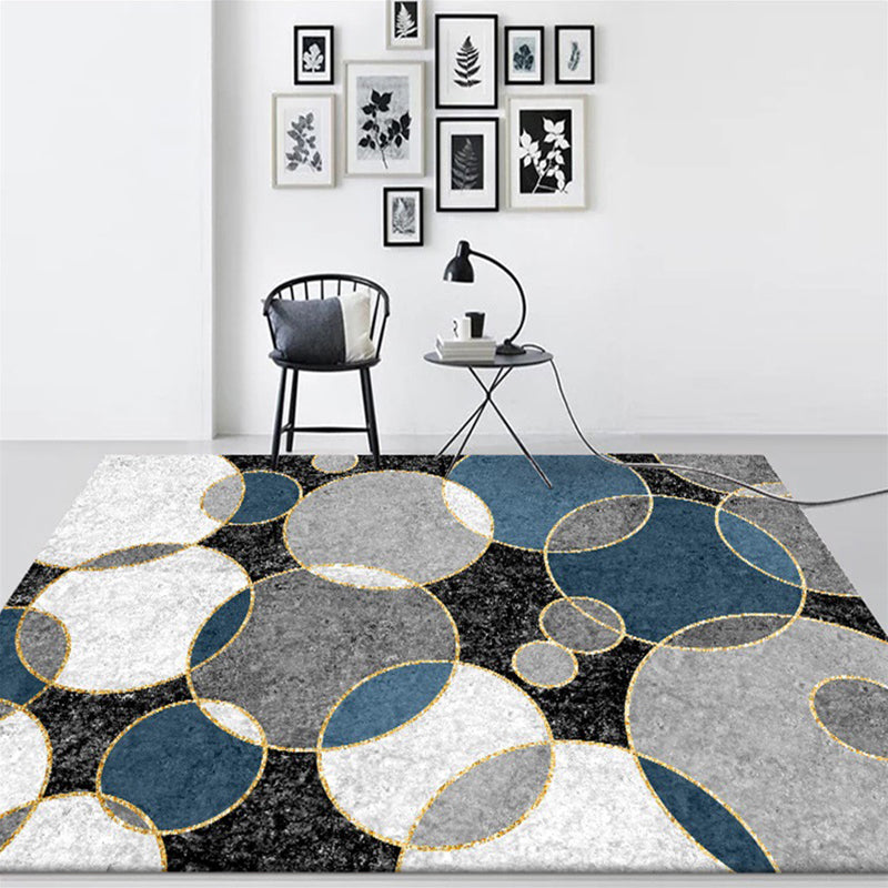 Minimalist Circles Pattern Rug Grey Polyester Rug Non-Slip Pet Friendly Carpet for Living Room