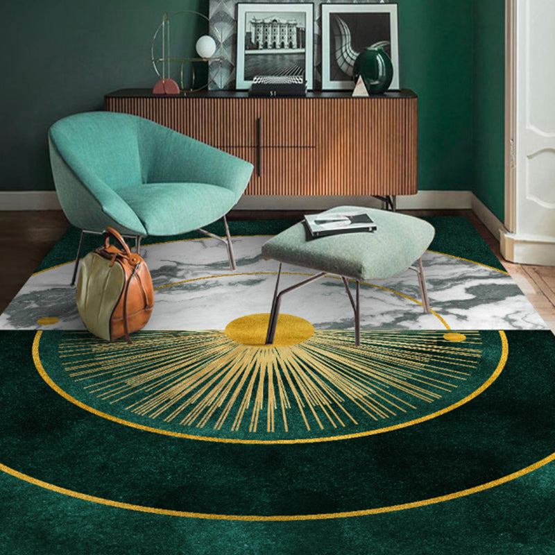 Novelty Geometric Pattern Rug Green Synthetics Carpet Anti-Slip Backing Pet Friendly Washable Rug for Home