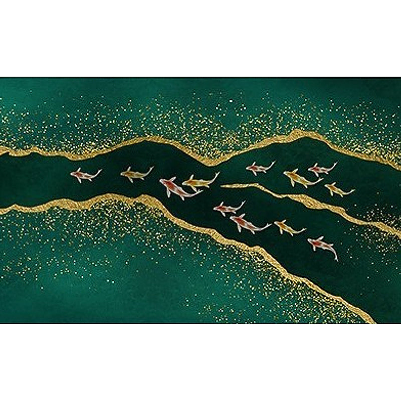 Green Fish Pattern Carpet Synthetics Modern Rug Washable Anti-Slip Backing Rug for Decoration