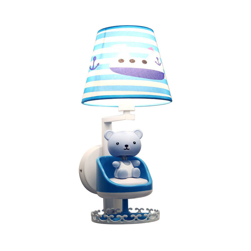 Luce da parete per orso per la sala da cura con tessuto di nave 1 capofamiglia Blue Sconce Light